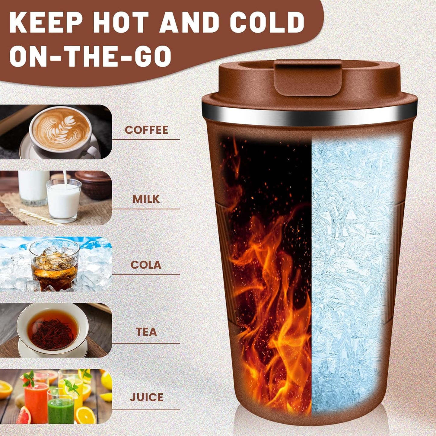 DUBUXW Insulated Coffee Tumblers with Flip Lid 12oz / 17oz, Stainless Steel Travel Coffee Mug Leak Proof, Vacuum Insulated Coffee Mug Reusable Cup, Keeps Cold and Hot for Coffee Tea