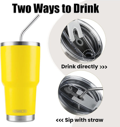 D·S 30oz Blue Tumbler Stainless Steel Double Wall Vacuum Insulated Mug with Straw and Lid, Cleaning Brush for Cold and Hot Beverages