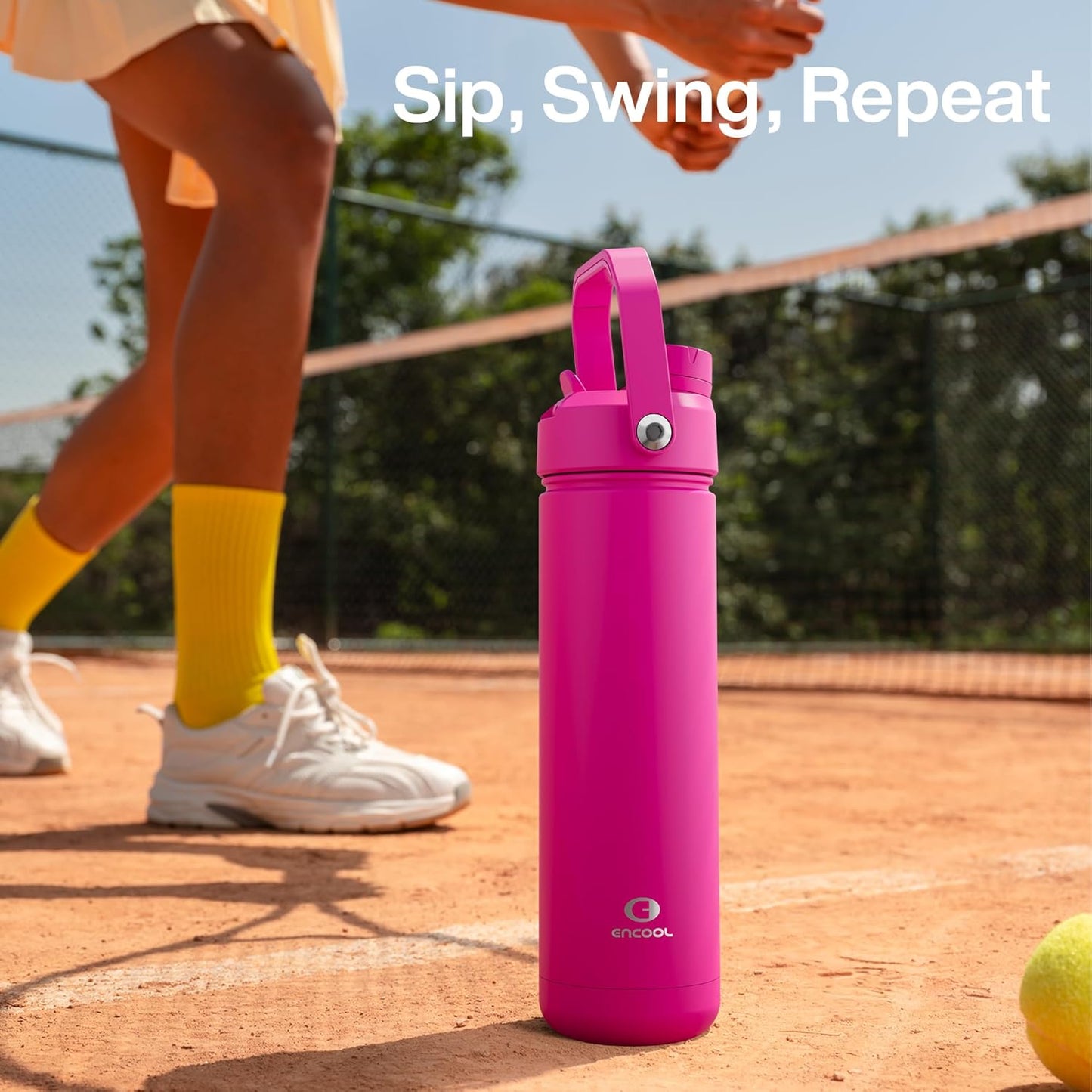ENCOOL Insulated Water Bottle with Straw Stainless Steel Water Bottle, Leak-Proof, BPA-Free, Double Wall Vacuum Keeps Cold for 24 Hours for Sports, Travel, School (26 oz, Cotton Candy) - Colors A