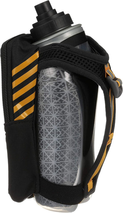 Nathan SpeedDraw 2 Insulated Handheld Running Water Bottle Flask 18oz – Double-Wall Insulation, Ergonomic Grip, Blast Valve Cap, Phone & Key Storage Pockets, Reflective Design