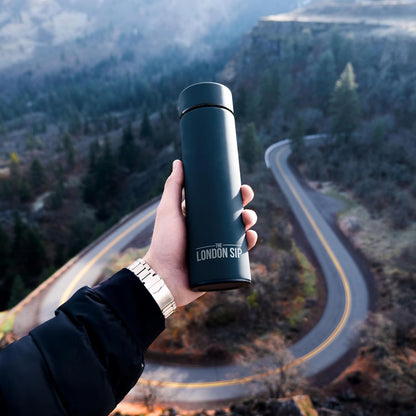 The London Sip Multi-Purpose Travel Mug and Tumbler Fruit Infused Flask Hot and Cold Double Wall Stainless Steel Thermos with Extra-Long Infuser, Purple