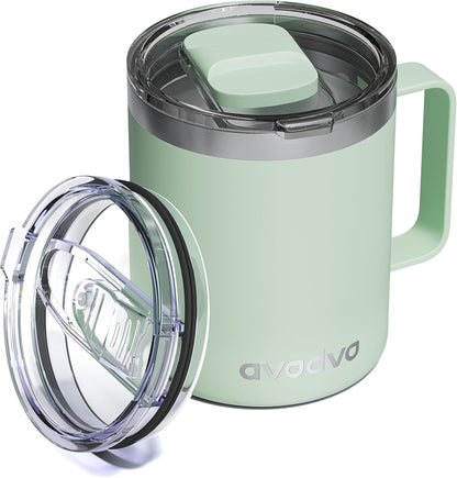 12oz Insulated Coffee Mug with Lid – Includes Two Lids, Stainless Steel Coffee Travel Mug with Handle, Double Wall Vacuum Insulated Camping Mug for Home, Office & Outdoor, Navy Blue