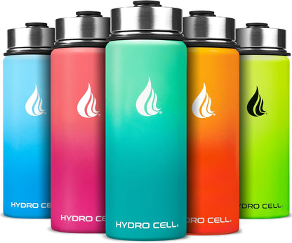 HYDRO CELL Stainless Steel Insulated Water Bottle with Straw - For Cold & Hot Drinks - Metal Vacuum Flask with Screw Cap and Modern Leakproof Sport Thermos for Adults (Neon 18oz)