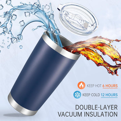 20 oz Tumblers Bulk Stainless Steel Tumbler with Lid Double Wall Vacuum Insulated Coffee Mug 20oz Powder Coated Cup for Hot and Cold Drinks, Stainless, 6 pack