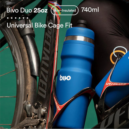 Bivo Duo 25oz Non Insulated Stainless Steel Bike Water Bottle - Lightweight for Cycling, Hiking, Sports - No Plastic Taste, Fits Most Cages, Dishwasher Safe - (Raw)