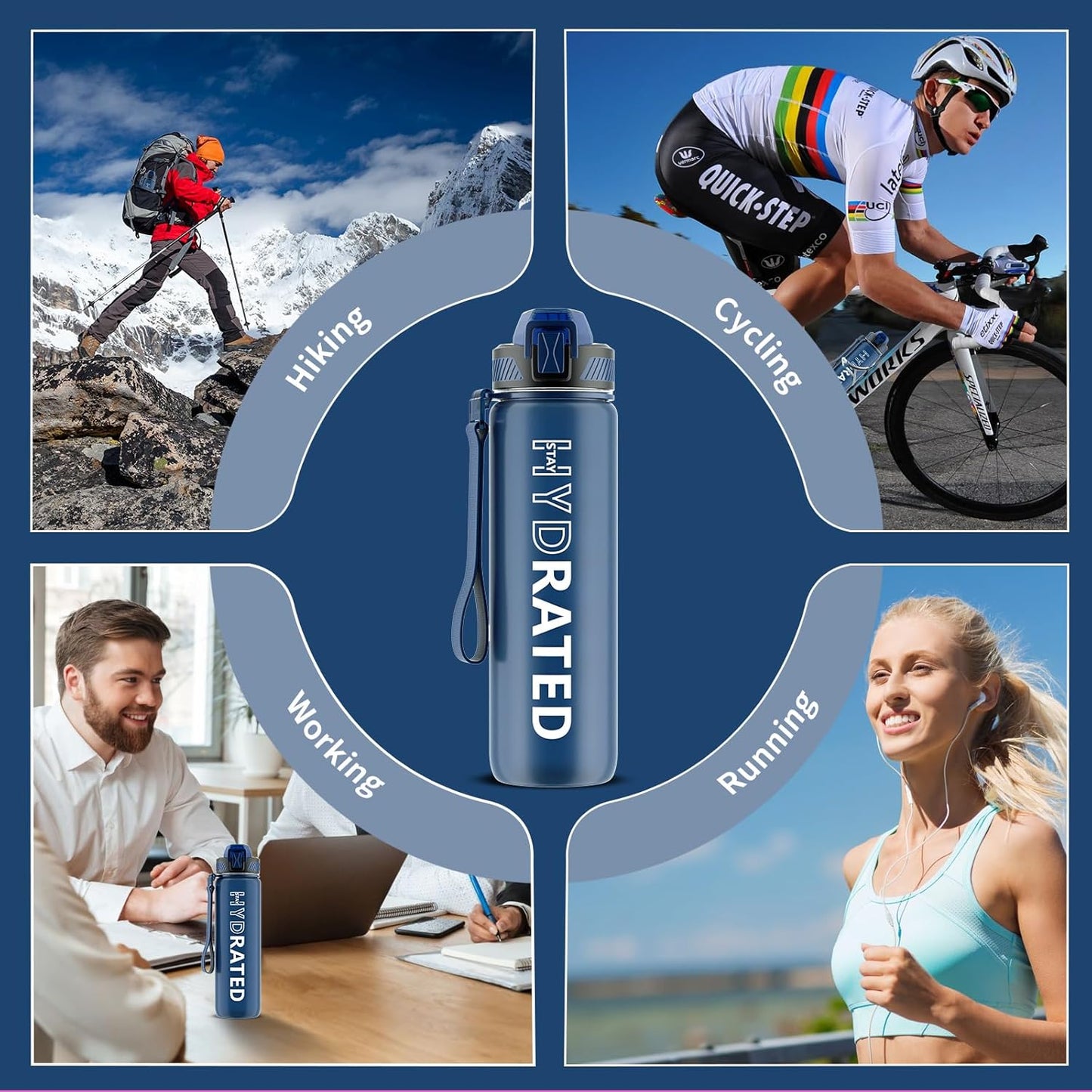 QLUR Water Bottle with Straw, 32oz Motivational Water Bottles with Time Marker to Drink, Tritan BPA Free, 1L Sports Water Bottle with Carry Strap LeakProof for Women Gym Fitness Outdoor (1 Pack)
