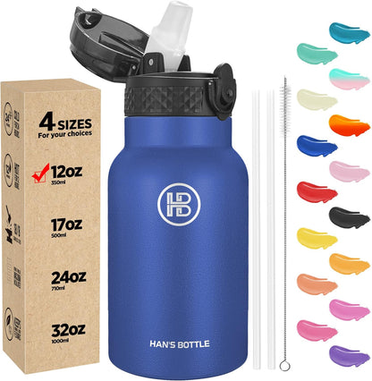 Han's Bottle Sports Water Bottle - 24 Oz, Straw Lid, Leak Proof, Vacuum Insulated Stainless Steel, Double Walled, Thermo Mug,Black