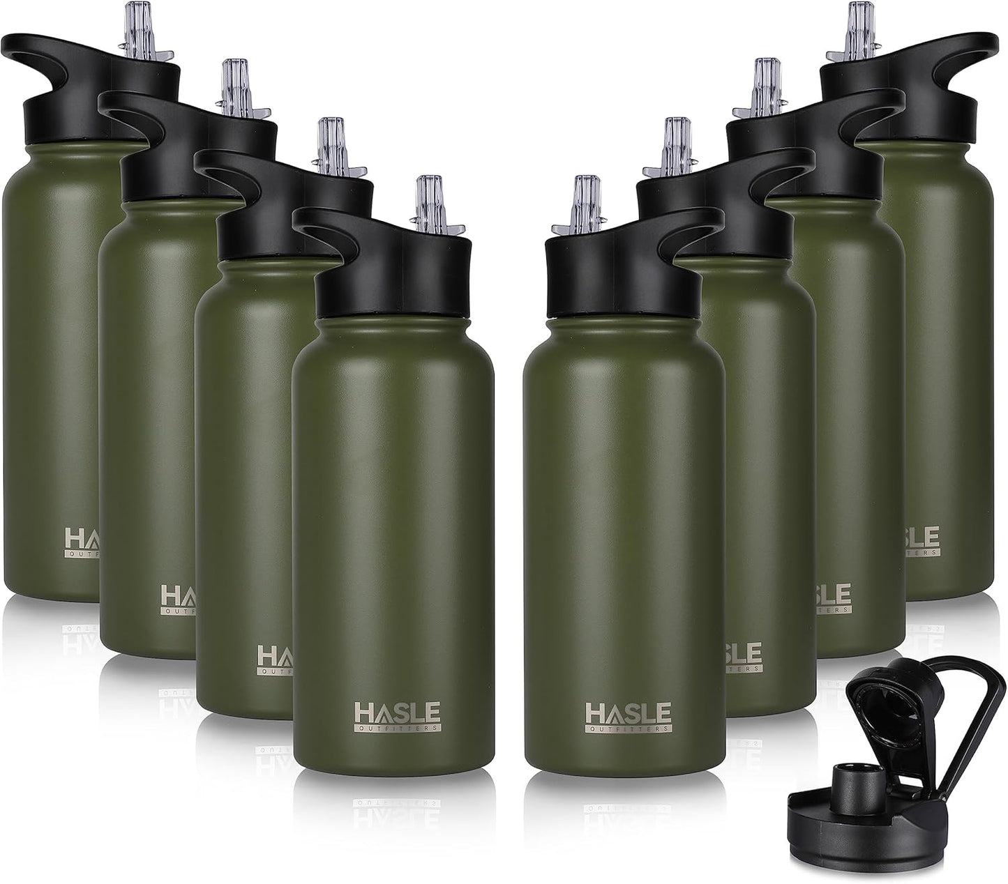 HASLE OUTFITTERS 32 oz Insulated Water Bottle Stainless Steel Double Walled Vacuum Sports Water Bottle with 2 Lids (Straw and Spout Lid) for Gym Camping Hiking(Black,1)