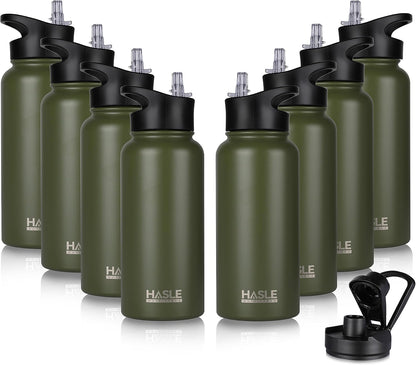HASLE OUTFITTERS 32 oz Insulated Water Bottle Stainless Steel Double Walled Vacuum Sports Water Bottle with 2 Lids (Straw and Spout Lid) for Gym Camping Hiking(Black,1)
