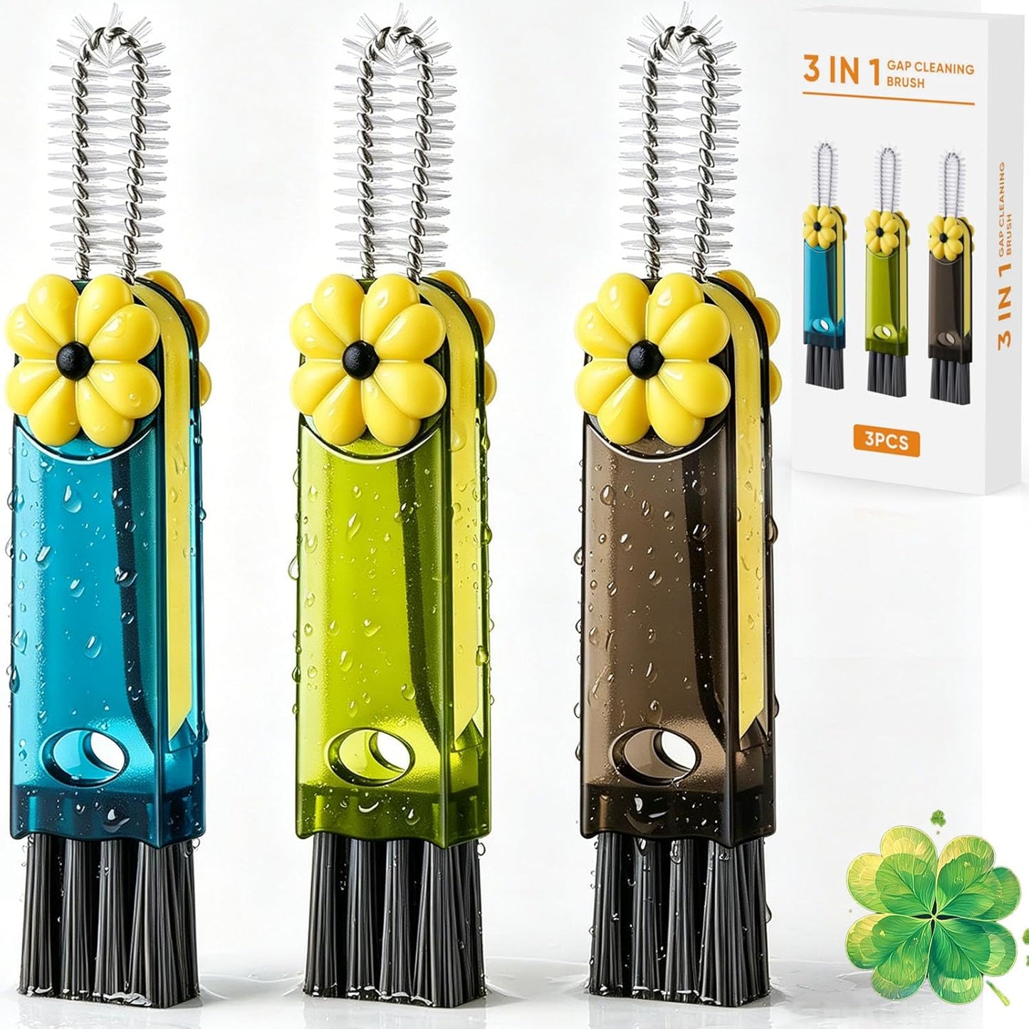 4 in 1 Cup Lid Cleaning Brush - Multifunctional Water Bottle Crevice Cleaning Brush, Portable Cup Lid Brush, Home Kitchen Crevice Brush Tools for Tiny Cup Lid Detail, Bottle Tight Spaces Cup (3 PCS)