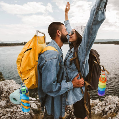 CHENGU 5 Pcs Collapsible Water Bottles 16 oz Portable Foldable Water Bottles Silicone Leak Proof Travel Water Bottle Reusable Sports Water Bottle with Metal Clip for Camping Hiking Travel (Colorful)