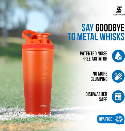 Ice Shaker Insulated Stainless Steel Shaker Bottle | 26oz, Black | Cold for 30+ Hours | Insulated Cup with Twist-on Agitator | Odor-Free Bottle for Protein Shakes, Water, Smoothies, Cocktails