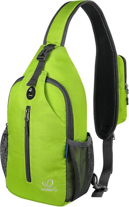 WATERFLY Crossbody Sling Backpack Sling Bag Travel Hiking Chest Bag Daypack (Black)