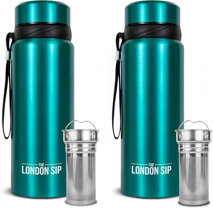 London Sip 25 oz Multi-Function Travel Mug and Tumbler Tea Infuser Water Bottle Fruit Infuser Flask Hot and Cold Double Wall Stainless Steel Coffee Thermos, Cosmic Silver