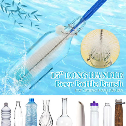 5 Pack Bottle Cleaning Brush Set, Stainless Steel Scrub Cleaner Brush with 14'' Long Handle and 3 Straw Brushes, Flexible for Cleaning Sport Water Bottles, Straws, Coffee Mug, Cups, Baby Bottle
