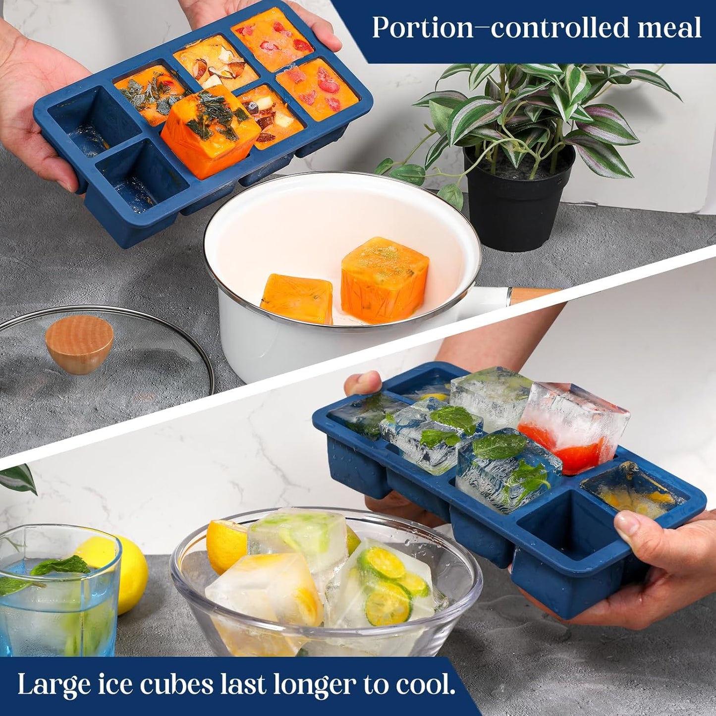 Webake Water Bottle Ice Cube Tray with Silicone Lids, 2 Pcs Long Ice Stick Molds - Stackable & Space-Saving, Perfect for Highball Drinks, Cocktail Parties & Sports Bottles