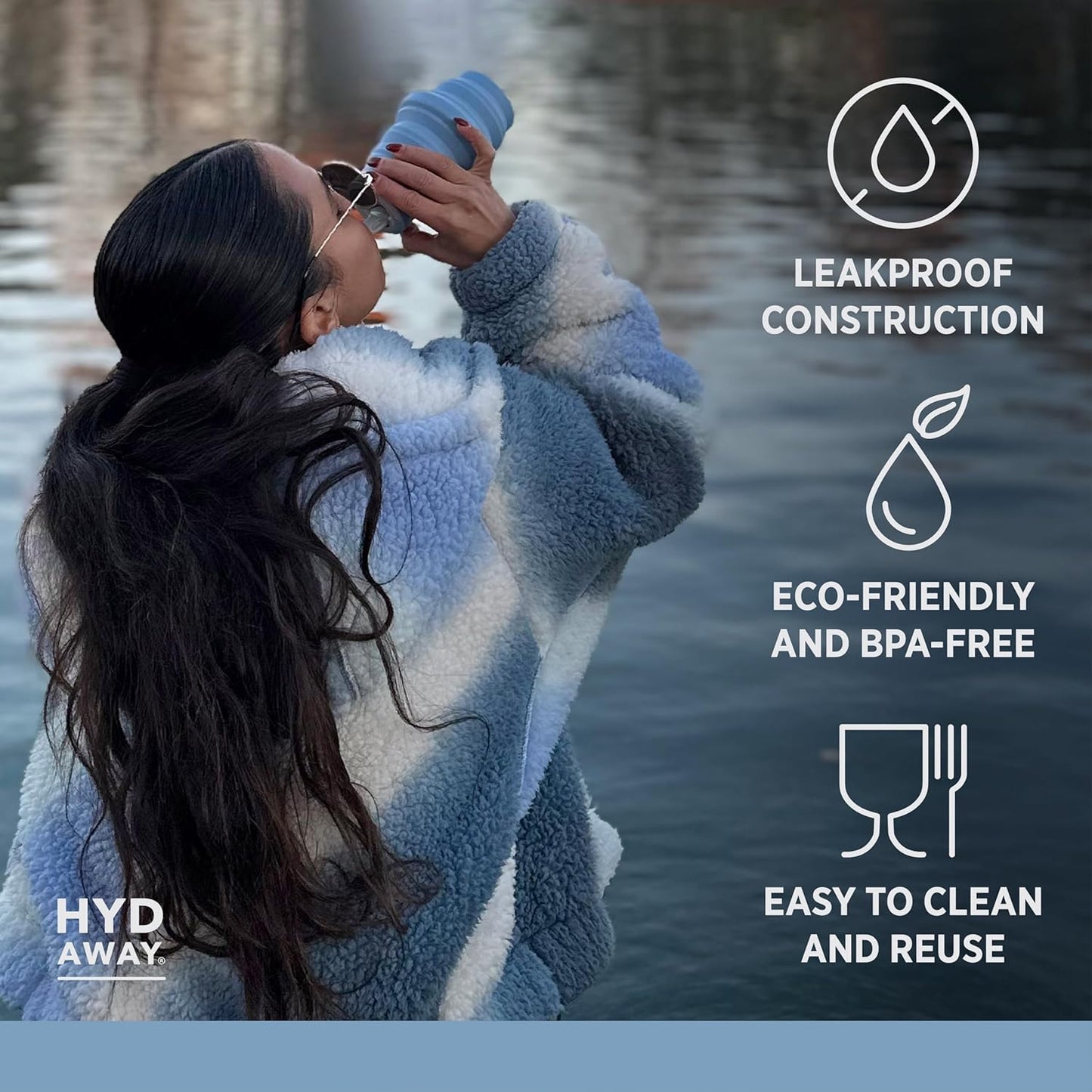 HYDAWAY 17oz Travel Collapsible Water Bottle - BPA-Free, Leakproof, Lightweight, Space-Saving