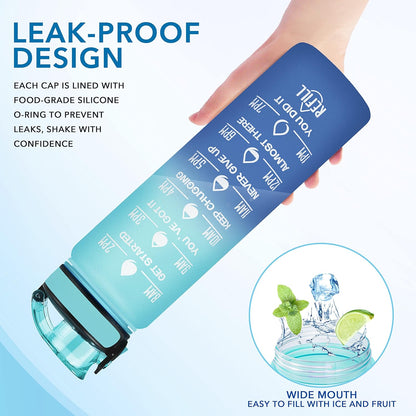 Enerbone Water Bottle, Leakproof BPA & Toxic Free, Motivational Water Bottle with Times to Drink and Straw, Fitness Sports Water Bottle with Strap for Office, Gym, Outdoor Sports