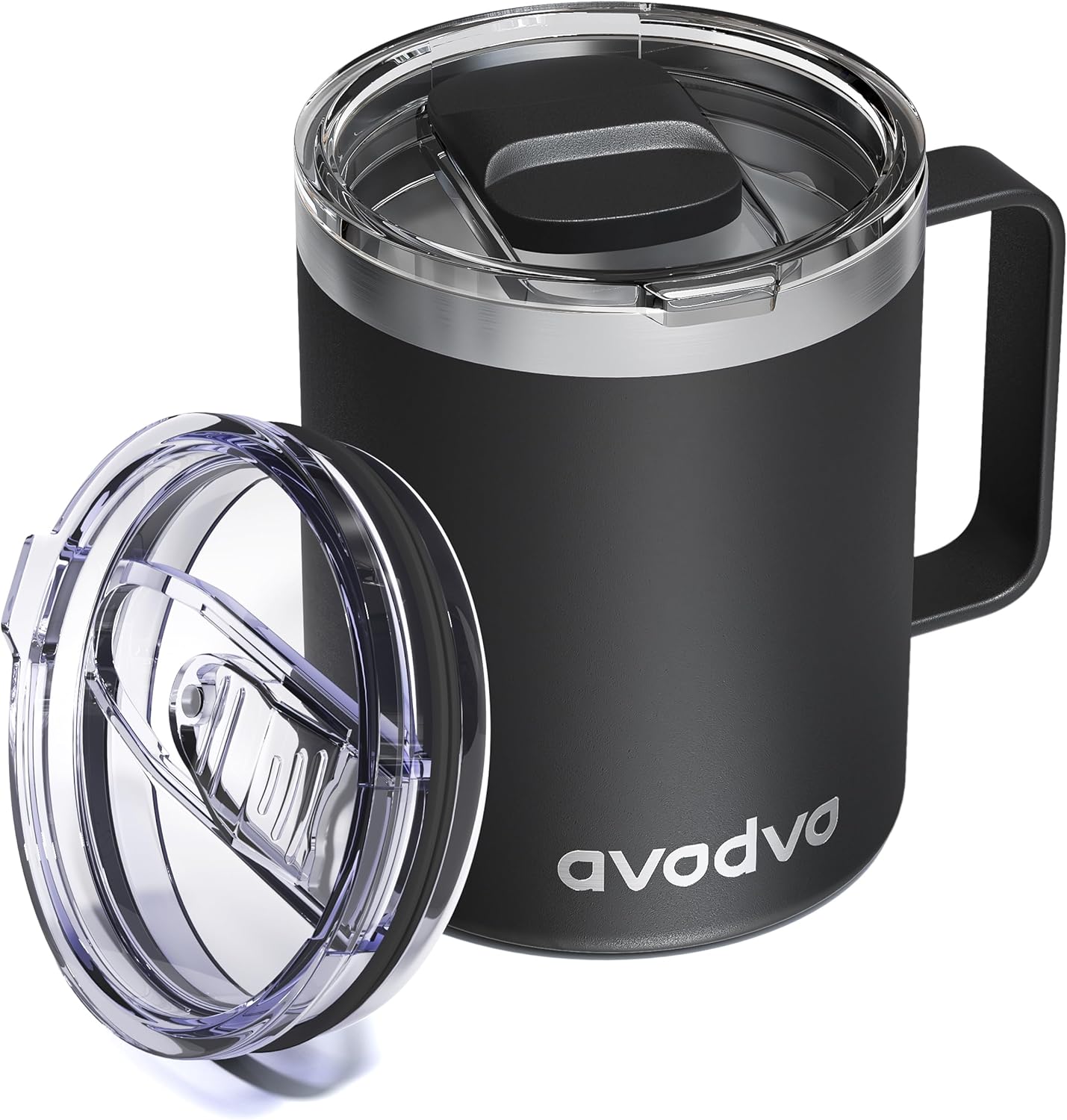 12oz Insulated Coffee Mug with Lid – Includes Two Lids, Stainless Steel Coffee Travel Mug with Handle, Double Wall Vacuum Insulated Camping Mug for Home, Office & Outdoor, Navy Blue