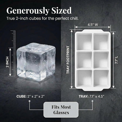 KitchFort Large Silicone Ice Cube Tray (2-Pack), Easy Release 2" Big Ice Cubes - Cocktail, Whiskey Ice Cubes Mold - Ice Trays for Freezer with Lid - Stackable Silicone Ice Tray - Black