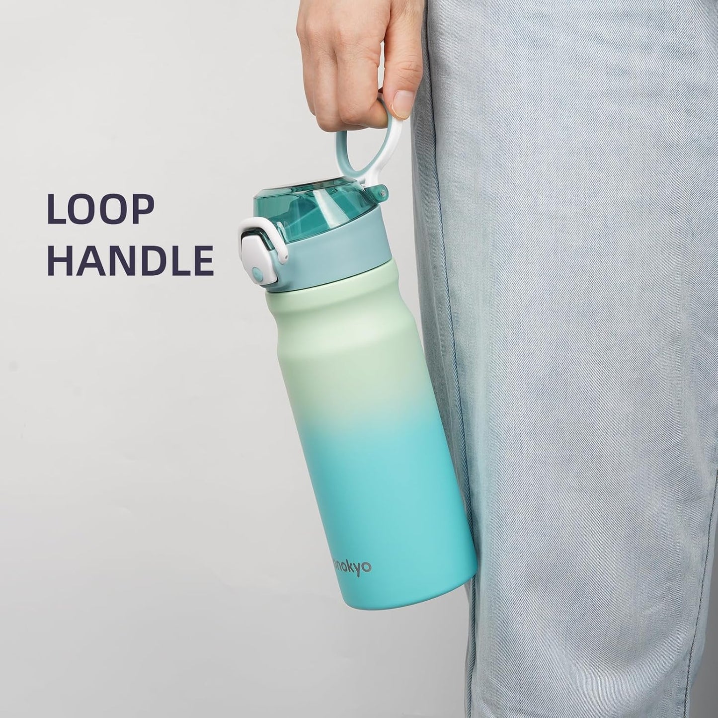 Konokyo 18 oz Insulated Water Bottle with Straw Lid, Stainless Steel Vacuum Sports Water Bottle, Leak-Proof Reusable Metal Flask with Carry Loop, BPA-Free Travel Bottle for Gym, School, Office