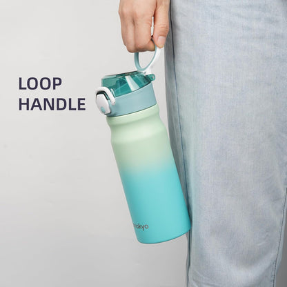 Konokyo 18 oz Insulated Water Bottle with Straw Lid, Stainless Steel Vacuum Sports Water Bottle, Leak-Proof Reusable Metal Flask with Carry Loop, BPA-Free Travel Bottle for Gym, School, Office