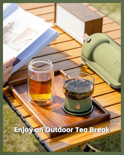 ZENS Modern Glass Infuser Teapot, One Touch Tea Maker for Loose Leaf Tea with Insulated Mug and Portable Case. Enchanted Pot Alternatives for Tea Lover Gifts