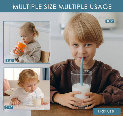 4-Size Reusable Silicone Straws with Travel Keychain Cases-Portable Collapsible For Cruise Ships, Short-Long Size For 4-20 oz Tumblers,Kids Toddlers Adults, Standard&Wide For Regular Liquid&Smoothie