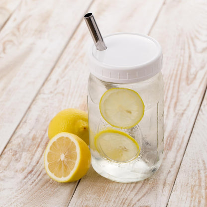 Reusable Wide Mouth Smoothie Boba Tea Cups Bubble Tea Cups with Lids and Silver Straws Mason Jars Glass Cups (2-pack, 32 oz mason jars)