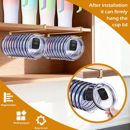 LWGFIO 2Pack Tumbler Lid Organizer, Kitchen Space-Saving Cup Holder, Organizers for Under Cabinet Storage, No Glue or Drilling Required (Black)