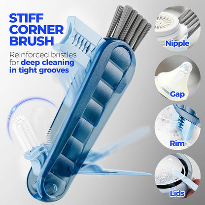 Holikme 6 Pack Bottle Brush Set, 14" Long Handle Stainless Steel Bottle Cleaner Brush, 3 Straw Brushes, 4-in-1 Bottle Cleaning Brush for Water Bottle, Antistatic Lab Brushes Straws, Black