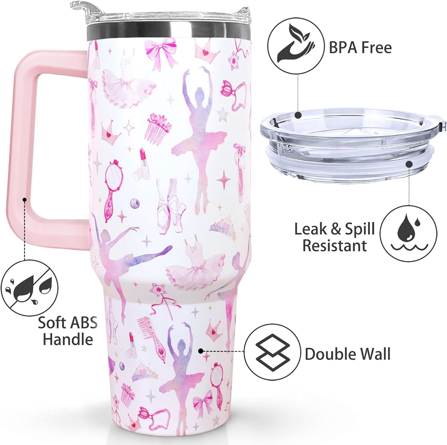 Ceovfoi 40 oz Pickleball Coffee Mug Vacuum Insulated Travel Tumbler with Handle, Lid & Straw - Perfect Pickleball Gifts for Players, Coaches, Lovers | Pickleball Accessories