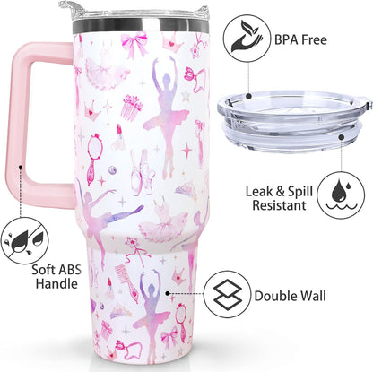 Ceovfoi 40 oz Pickleball Coffee Mug Vacuum Insulated Travel Tumbler with Handle, Lid & Straw - Perfect Pickleball Gifts for Players, Coaches, Lovers | Pickleball Accessories