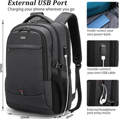DUSLANG 17 Inch Laptop Backpack for Travel Water Resistant College Backpack for Men/Women Laptop Bag with USB Charging Port,Black - Colors B