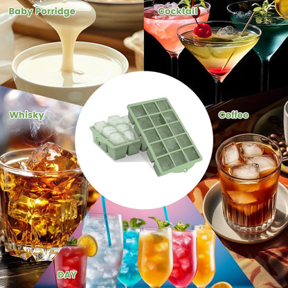 Silicone Ice Cube Tray, 2 Pack Easy-Release Stackable Ice Trays for Freezer with Lid 15 Reusable Cubes, Food Grade BPA Free Ice Molds for Whiskey, Baby Food, Coffee, Cocktail, Drinks (Blue)