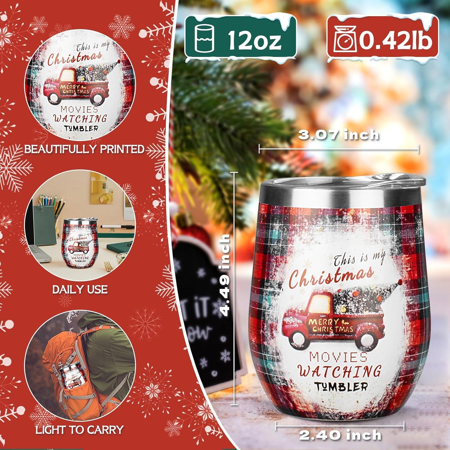 12oz/4 Pack Wine Tumbler Glasses with Lid Stemless Double Wall Vacuum Stainless Steel Travel Tumbler Keeping Cold & Hot for Wine,Coffee,Cocktails,Drinks-Family and Gifts (Multi color-dark)