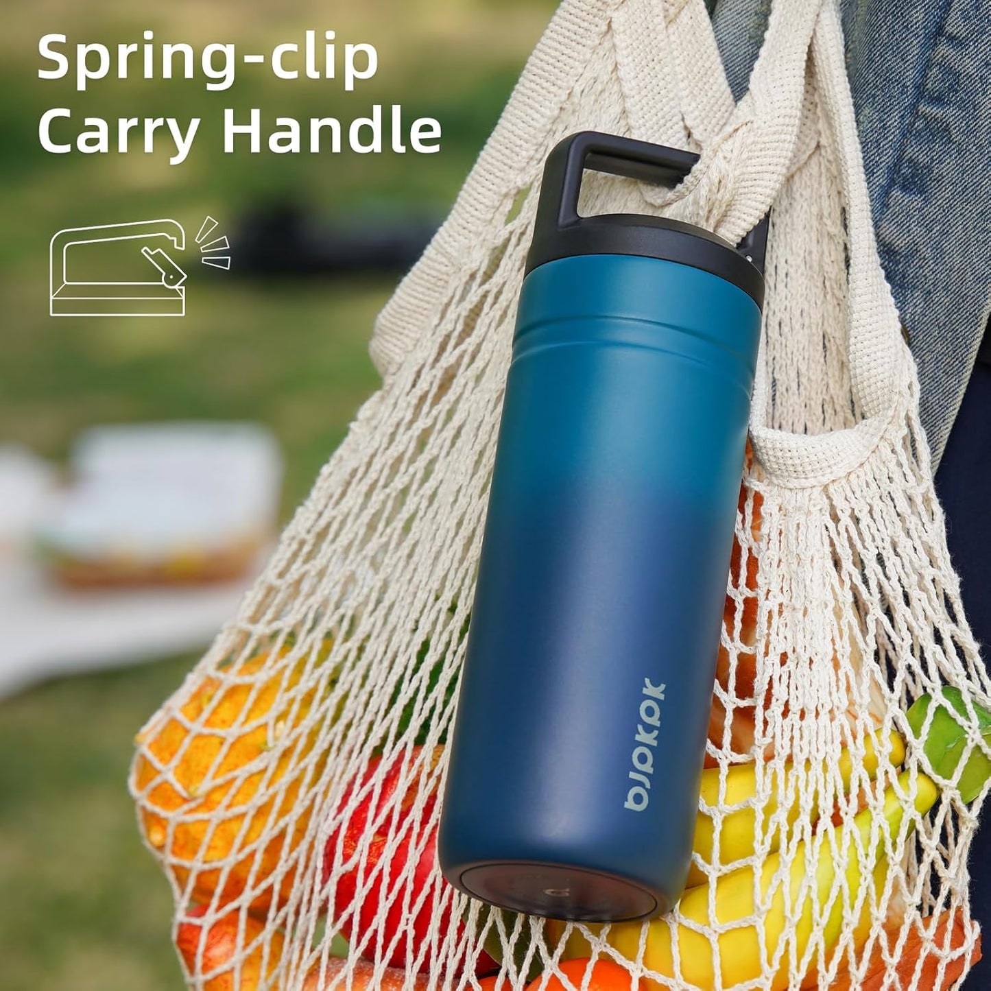 BJPKPK Insulated Water Bottle with 2 Lids,20 oz Double Wall Stainless Steel Vacuum Tumbler Travel Coffee Mug,Wide Mouth Thermal Cup,Haze Blue