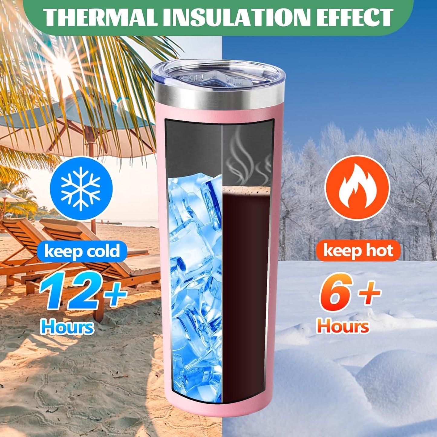 20 oz Skinny Tumblers with Lid and Straw,Stainless Steel Vacuum Insulated Tumbler Cup Double Wall Travel Coffee Mug, Thermal Water Tumbler for Hot and Cold Drinks(Rose Gold,1)