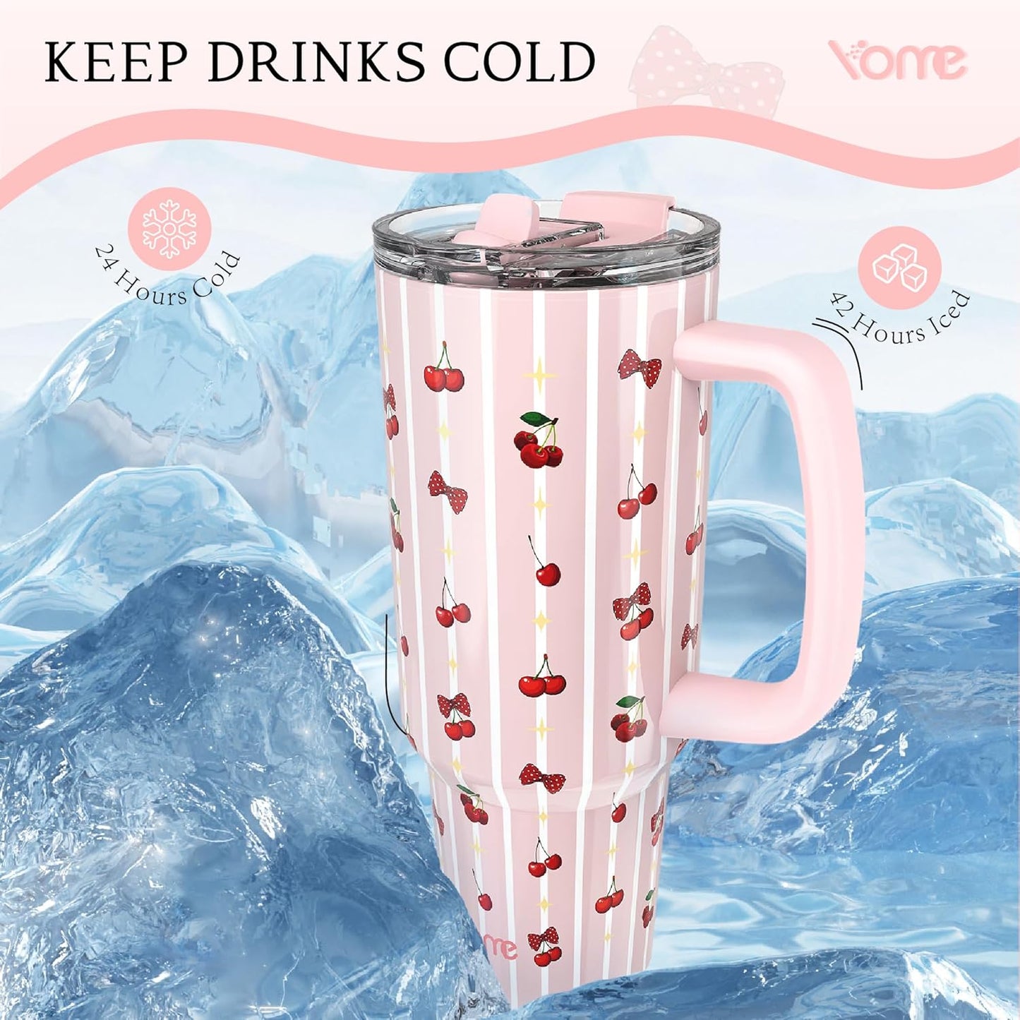 YOME 40oz Nurse Tumbler with Handle and Flip Straw | Stainless Steel Insulated Water Bottle | Keeps Drinks Cold | Dishwasher Safe | Cupholder Friendly | Gift Gym Travel Yoga