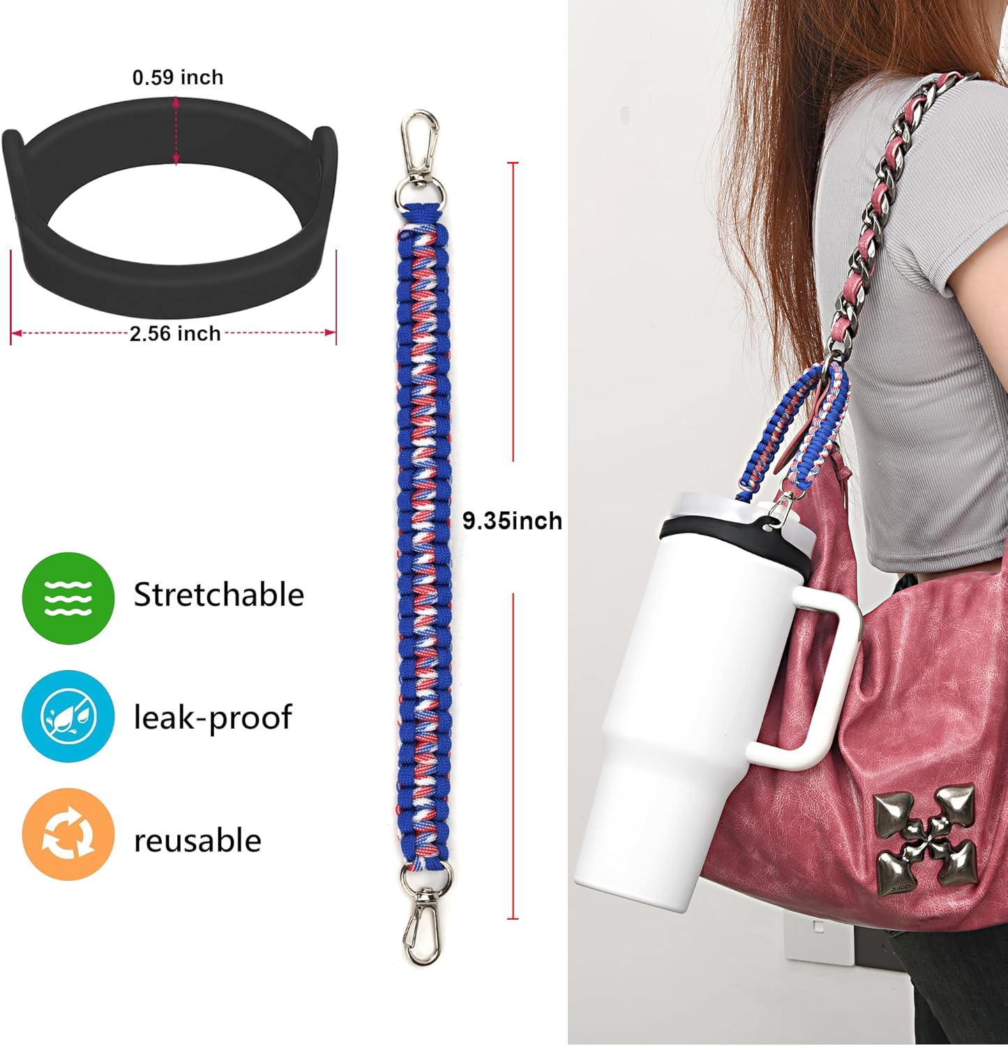 Wongeto Paracord Handle Strap for Stanley Cup - Heavy Duty Compatible with Stanley 40oz 30oz Tumbler, Stanley Cup Accessories