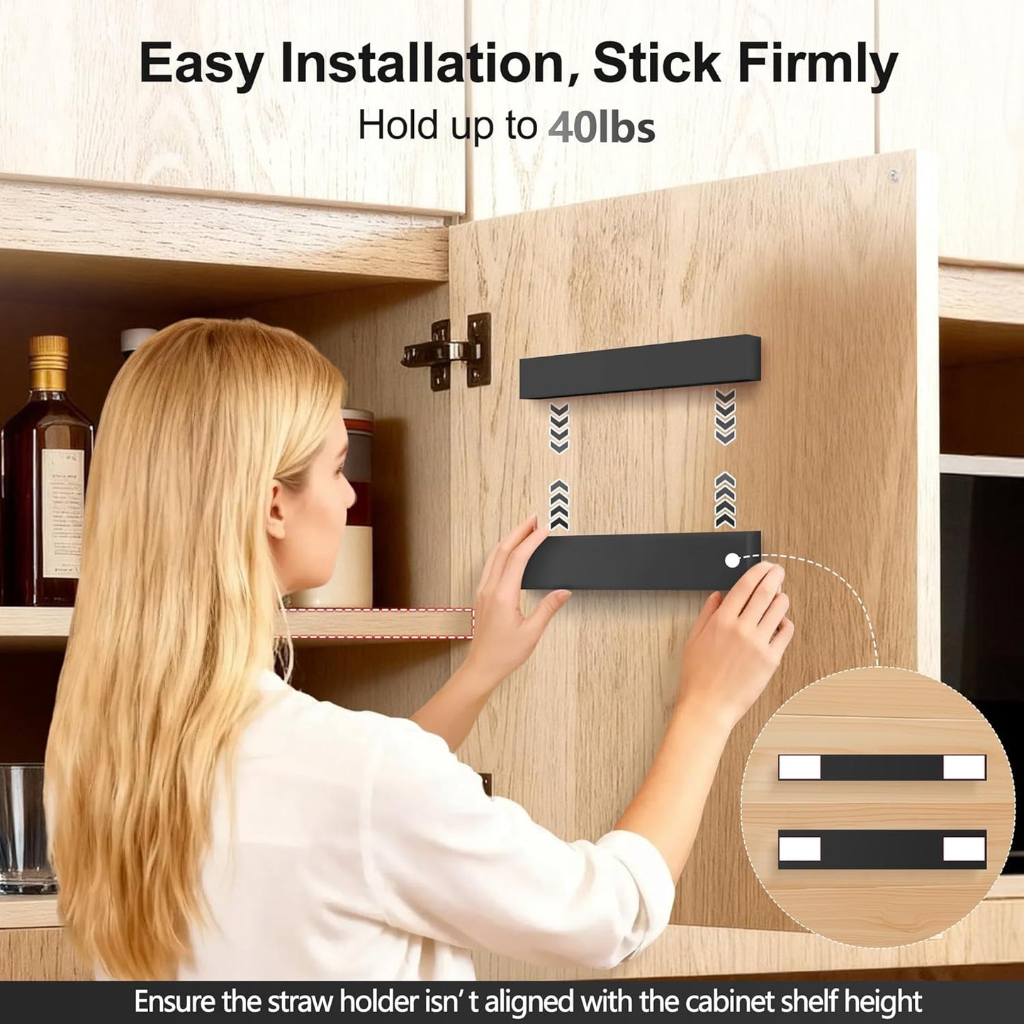 9.5” Large Acrylic Straw Holder for Cabinet Door, Reusable Adjustable Two-Part Straws Organizer with Ultra Sticky Adhesive Strips, 2026 Straw Storage for Kitchen Cupboard (Transparent)