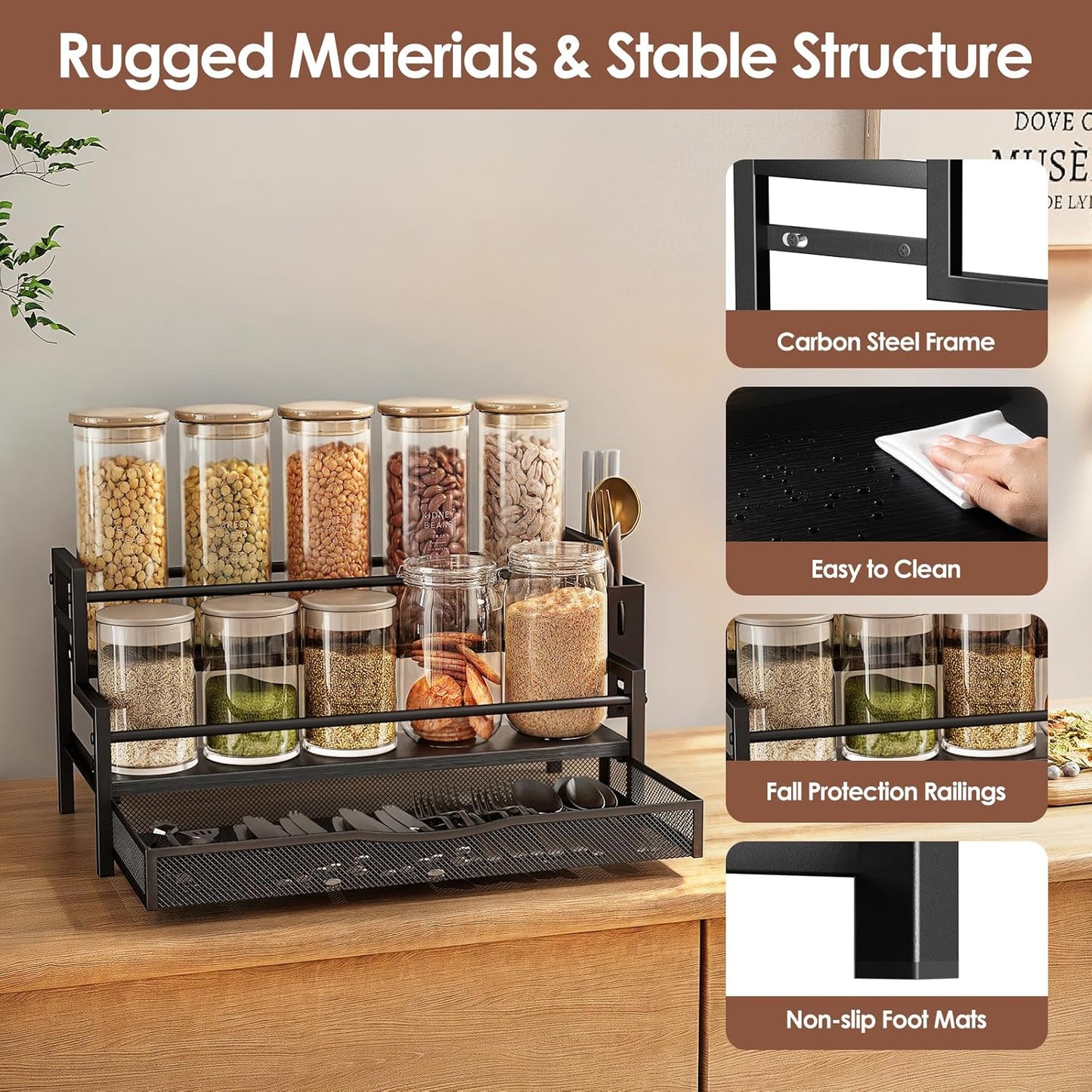 Water Bottle Organizer for Full Stanley 40 oz Tumbler with Handle, 2 Tier Tumbler Organizer for 8 Cups, Kitchen Pantry Organizers and Storage for Owala Stanley Cup Accessories, Brown