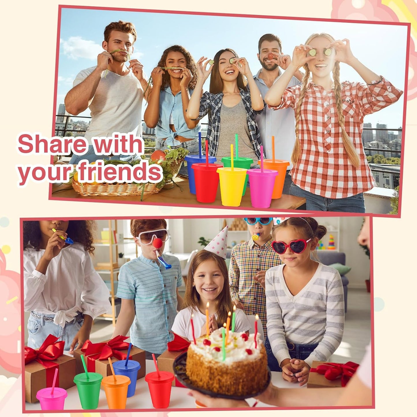 Sieral 30 Pack Cups with Lids and Straws Kids Tumbler with Straw Reusable Water Bottle Iced Coffee Travel Mug Adults Plastic Cups for Parties 16 oz (Candy Colors)