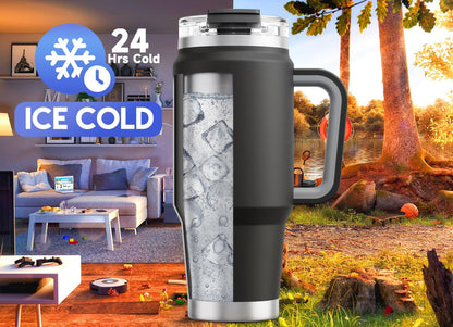 Meoky 32 oz Tumbler with Handle, Insulated Tumbler with Lid and Straw, Stainless Steel Travel Mug, Keeps Cold for 24 Hours, 100% Leak Proof, Fits in Car Cup Holder (Night)