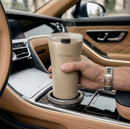 YOGI Ceramic Lined Metal Allergy Safe 16oz Coffee Tumbler with Leakproof Lid BPA Free Vacuum Insulated Stainless Steel Cupholder Friendly Travel Cup for Coffee and Water Sandstone