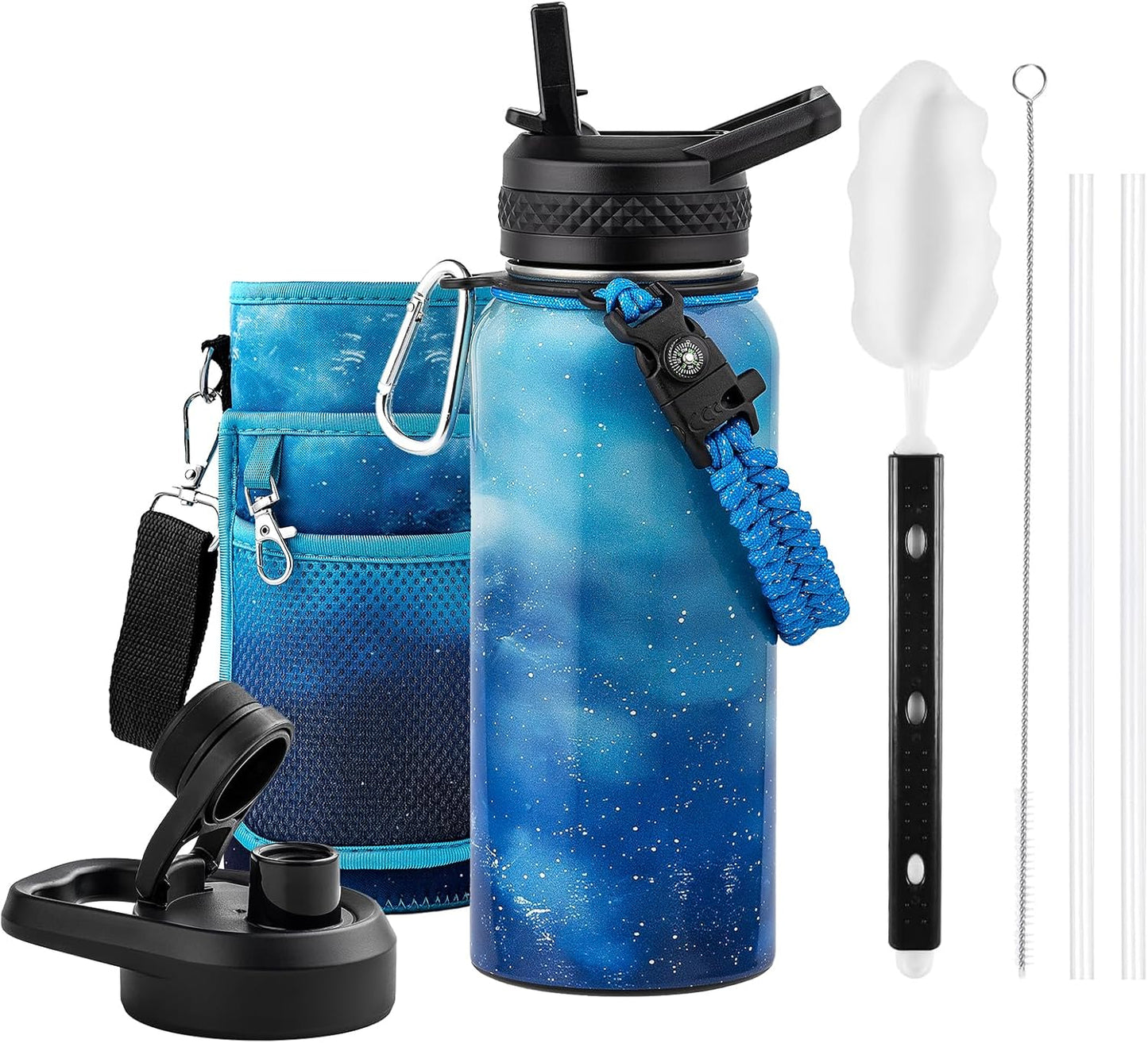 RAYMYLO One Gallon Water Bottle Insulated, Triple Walled Vacuum Stainless Steel (Cold for 48 Hrs), Leak Proof & Non-BPA, Large Water Flask Jug with Paracord Handle & Straw Spout Lids