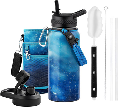 RAYMYLO One Gallon Water Bottle Insulated, Triple Walled Vacuum Stainless Steel (Cold for 48 Hrs), Leak Proof & Non-BPA, Large Water Flask Jug with Paracord Handle & Straw Spout Lids