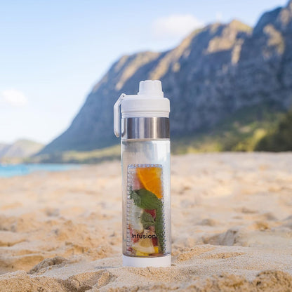 Infusion Pro 24 oz Fruit Infuser Water Bottle, 2 Pack, Flip Top Lid, Insulated Sleeve & Fruit Infused Water eBook : Bottom Loading Infuser