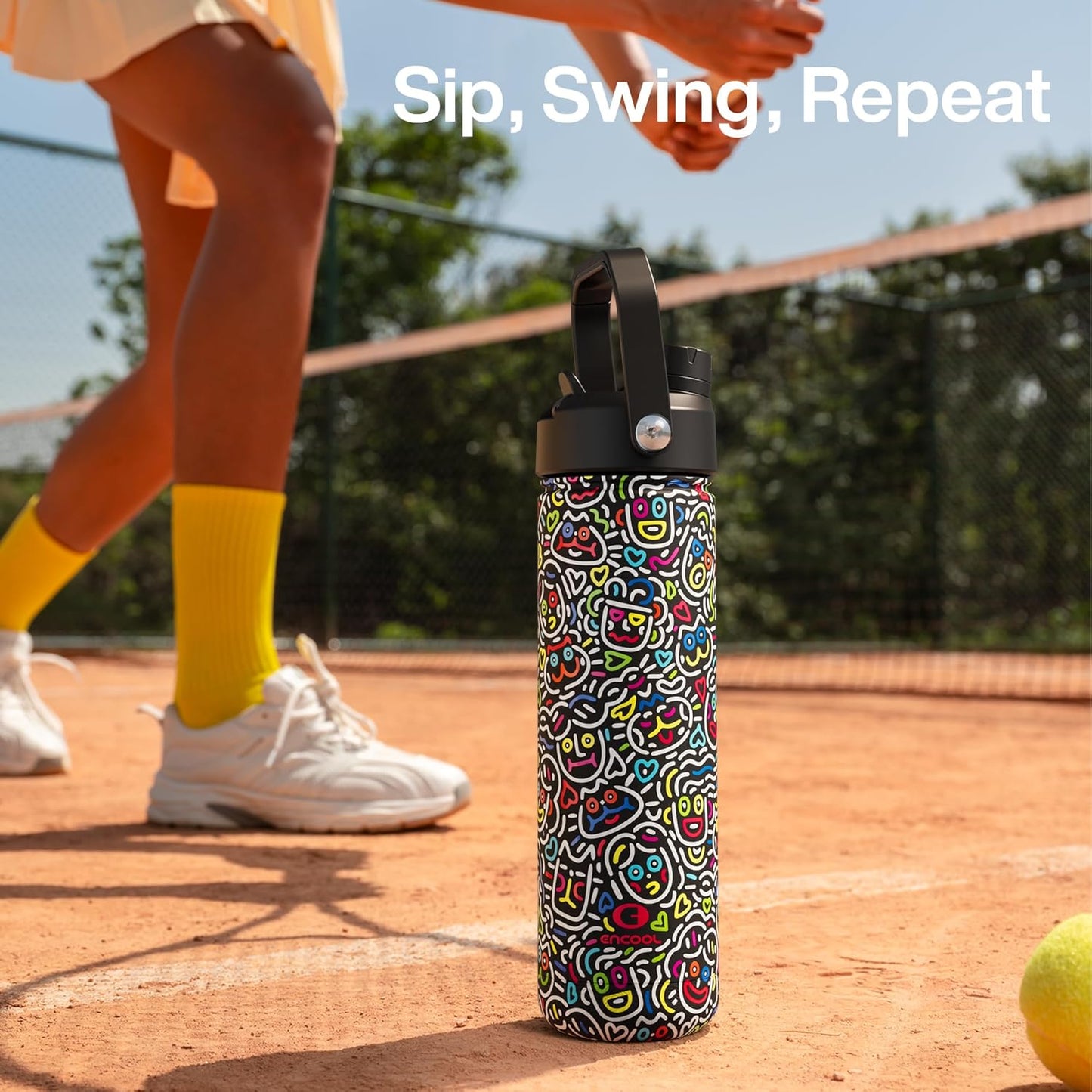 ENCOOL Insulated Water Bottle with Straw Stainless Steel Water Bottle, Leak-Proof, BPA-Free, Double Wall Vacuum Keeps Cold for 24 Hours for Sports, Travel, School (26 oz, Cotton Candy) - Colors A