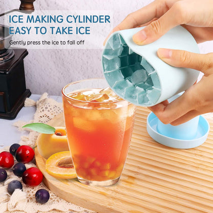 Small Ice Maker Cup, Cylinder Silicone Ice Cube Molds, Mini Ice Maker Cube Tray, Decompress Ice Lattice Ice Cube Trays for freezer, 60 Ice Cubes, Easy-Release 2Pcs